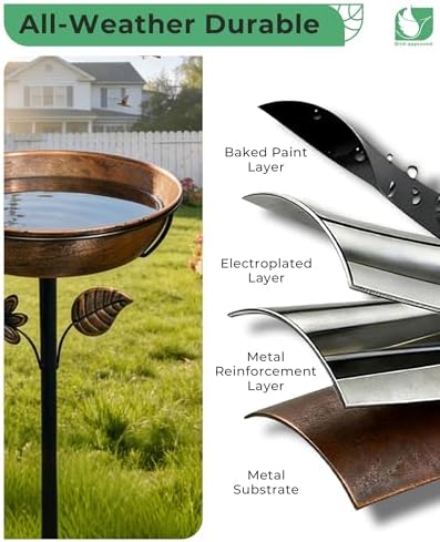 12" Metal Bird Bath for Outside, 3" Deep Bowl with 5-Prong Stake - Image 5