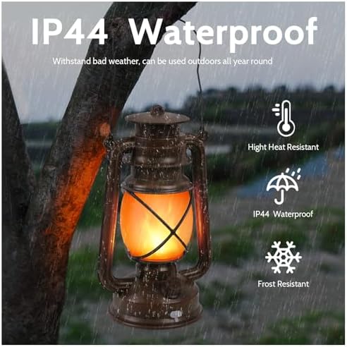 2 Pack Vintage Lantern Flickering Flame Rechargeable LED Retro Camping Lights 4 Modes Remote Control Battery Powered Outdoor Lamp Hanging Lanterns - Image 3