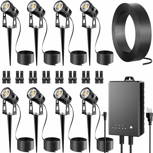 Low Voltage Landscape Spot Lights 8 Pack with 60W Transformer and 65FT Wire by AUDERWIN