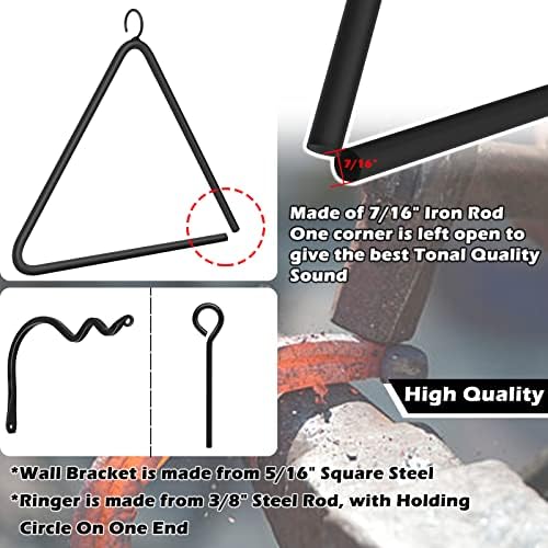 Sunluway 12 Inch Triangle Dinner Bell - Iron Triangle Chime with Striker & Wall Bracket Mounts - Outdoor/Indoor Triangle Bell - Image 6
