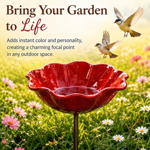 4PC Handmade Metal Flower Garden Stake, Outdoor Bird Bath and Butterfly Watering Station, Bee Watering Flower Stake for Garden Yard, Metal Flower Garden Stakes Bird Bath (Blue) - Image 2