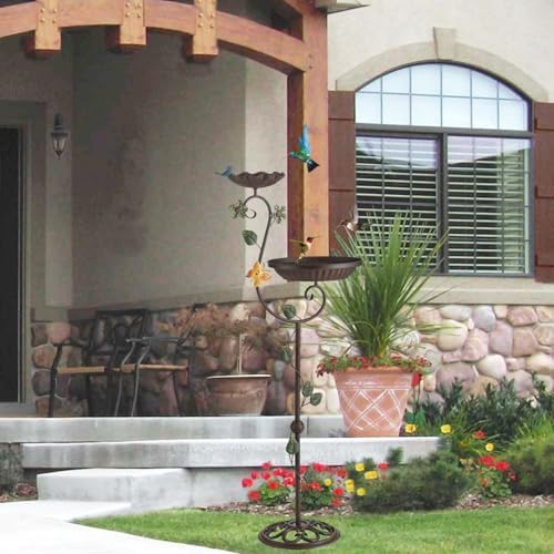 Metal Bird Baths for Outdoors, 44" Height Cast Iron Pedestal Bird Bath and Feeder, Vintage Sturdy Heavy Duty Birdbath Bowl, Tall Floral Accents Birdbaths for Garden Yard Patio Porch Decor - Image 6