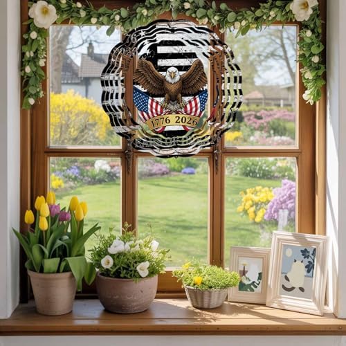 America 250th Anniversary Wind Spinner for Garden Yard 12In, Independence Day Bald Eagle 3D Stainless Steel Kinetic Hanging Wind Spinners Rustproof Outdoor Decor for Lawn Patio Home - Image 2