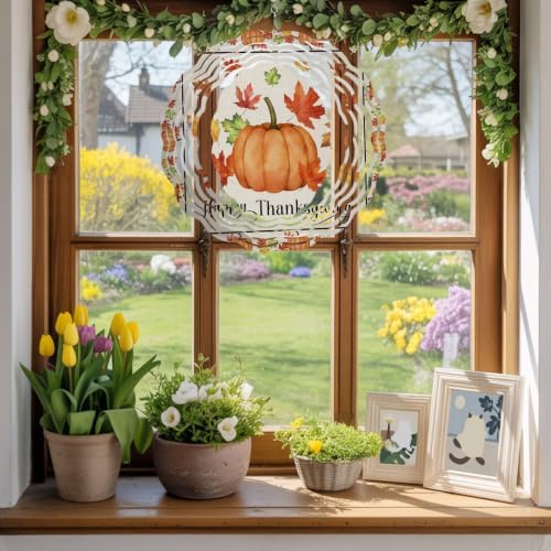 10 Inch Pumpkins Thanksgiving Wind Spinner for Yard and Garden, Fall Rustic Leaves Farmhouse Art Hanging Ornaments Outdoor 3D Kinetic Wind Sculpture Spinners Indoor Outdoor Patio Décor Ornaments Gift - Image 5