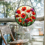 Red Poppy Flower Stained Glass Window Hanging Suncatcher Gifts for Mom 9.8" - Image 5
