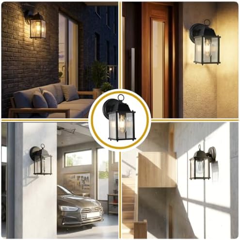 Outdoor Wall Lantern, Waterproof Wall Sconce Porch Lighting Fixture Mount Light with Clear Glass, Aluminum for Front Door, Patio and Porch, Black 2 Pack - Image 7