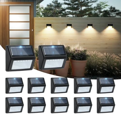 Bright Solar Fence Lights, 12 Pack Outdoor Step Lights, IP65 Waterproof, 3000K Warm-White, Dusk to Dawn Outdoor Lighting with 6 LED for Wall, Garage, Patio, Exterior, Porch by Kelvinlux