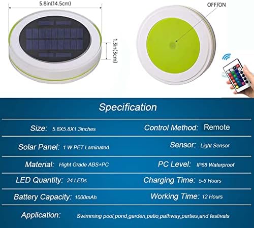 Waterproof IP68 Remote Colorful Changing 1000mAh RGB Solar Floating Pool Lights Waterproof Pond Light Colorful LED Night Lights for Garden Swimming Pool Fountain Pool Decor Led Light - Image 3