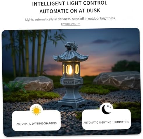 Resin Solar Japanese Pagoda Garden Statue Lantern, Decorative Zen Landscape Light for Yard Patio Lawn, Waterproof Outdoor Decor Style 4 - Image 5