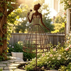 Metal Lady Garden Trellis for Climbing Plants, Decorative Dress‑Shaped Plant Support Stake, Vintage Rust‑Finish Flower Trellis for Yard Lawn Patio Outdoor Decor (3) - Image 7
