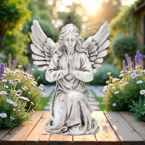 Praying Angel Garden Statue – Outdoor Kneeling Angel Figurine for Yard, Patio, Memorial Decor, Resin Sculpture, Housewarming Ornament Present by Unknown