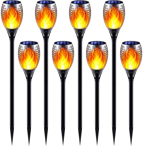 8 Pack Tall Solar Torch Lights Outdoor Flickering Flame Upgraded by Permande
