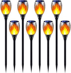 8 Pack Tall Solar Torch Lights Outdoor Flickering Flame Upgraded by Permande