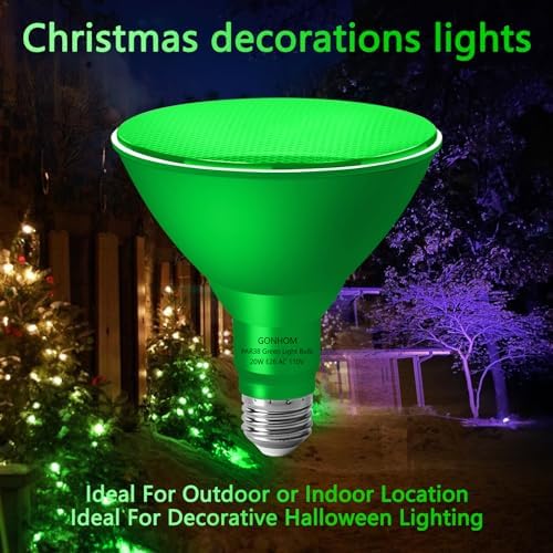 Gonhom PAR38 Flood Lights Outdoor,Dimmable LED Flood Light Bulbs,20W(Equivalent to 200W),E26 Base,Outdoor Porch,Holiday Lighting,LED Flood Light Bulb for Halloween,Christmas,4 Pack Green - Image 2