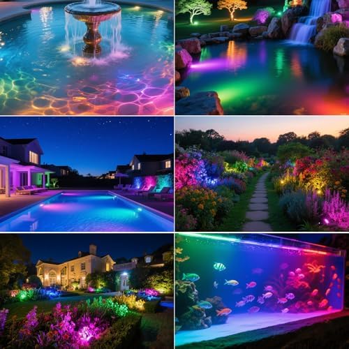 T-SUN Color Changing Pond Lights, 6 Lightheads with Bluetooth APP Control - Image 6