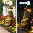 35.4''H Outdoor Water Fountain with LED Lights, 4 Tier Bowl Cascading Resin Lantern Style Garden Fountain for Patio Yard Porch Landscape, Easy Assembly, Brown - Image 6