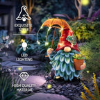 Solar Outdoor Statues Gnome Garden Decor, Garden Gnome with Solar LED Umbrella Decorative for Patio, Balcony, Lawn, Yard Ornament - Christmas Gardening Gifts for Mom Grandma - Image 2