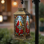 Solar Lantern Outdoor Waterproof Cardinals Branch Stained Glass Style Poinsettia Flowers Winter Berries Garden Decor LED Hanging Solar Lights Tabletop Lamp Gifts for Women Mom Outside Yard Patio Porch by DERUINVAIO