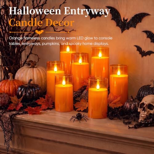 Homemory Halloween Orange Flameless Candles, Acrylic, Remote Timer, 9 Pack - Image 4