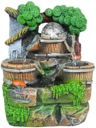 Tabletop Fountain Resin Microscape with LED Lights, Indoor Outdoor Flowing Water Decor for Stress Relief - Image 3