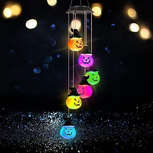 Hummingbird Solar Wind Chimes for Outside - Color Changing LED Outdoor Solar Lights Waterproof Windchimes, Home Garden Patio Yard Porch Decoration (Pumpkin) by WCLC