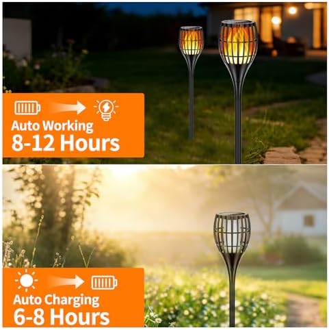 Solar Larger Torch Lights, 43" Solar Torch Lights Outdoor Flickering Flame Waterproof for Garden, Path, Yard (4 Pack) - Image 3
