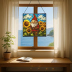 Sunflower Field Gnome Stained Glass Suncatcher – Square Hanging Window Panel for Home or Greenhouse – Whimsical Glass Art Gift for Garden Lovers, Christmas, Halloween, Father Days MDadjk - Image 6