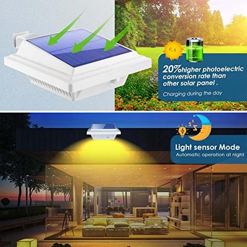 Gutter Lights, 40 LEDs Solar Patio Decor Light, Deck Lights Outdoor Waterproof Fence Light for Wall Backyard Porch, Patio, Pool,Step Stairs, Yard, Garden, Pathway - 4 Pack-White,Warm White Light - Image 2