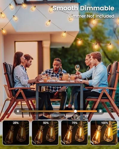 OHLUX Bistro String Lights Outdoor, 50FT Deck Lights with 22 Shatterproof ST38 Vintage Edison Bulbs, 2200K Warm Dimmable Connectable LED Light String for Outside Porch Yard Gazebos Balcony Garden - Image 3