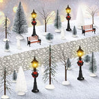 Hotop 28 Pcs Mini Artificial Christmas Village Tree Set Snow Christmas Pine Bare Branch Trees Xmas Street Lamp Post Miniature Park Bench Seat Cobblestone Street for Decoration(Stylish) by Hotop