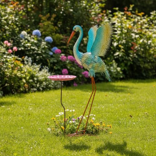 39" Large Heron Garden Statue,Crane Outdoor Statues with Leaf Tray - Image 3