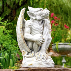 Zaer Ltd. Set of 2 Gothic Gargoyle Garden Statues, 28.4 Inch Tall Outdoor Sculptures (Distressed Gray) - Image 2