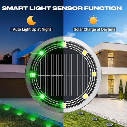 Peasur Solar Ground Lights Outdoor, 12 Pack Flat Solar Powered Disc Lights, IP68 Waterproof, Anti-Rust, Landscape Lighting for Pathway Garden Yard Lawn Walkway Landscape Driveway, Green - Image 2