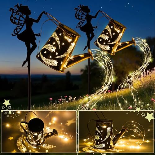 Solar Lights Outdoor,2 Pcs Solar Watering Can Light,Waterproof Metal Hanging Lantern,Fairy Gardening Gifts,Fairy Garden Decor for Outside,Perfect for Garden,Patio,Yard,Pathway - Image 5