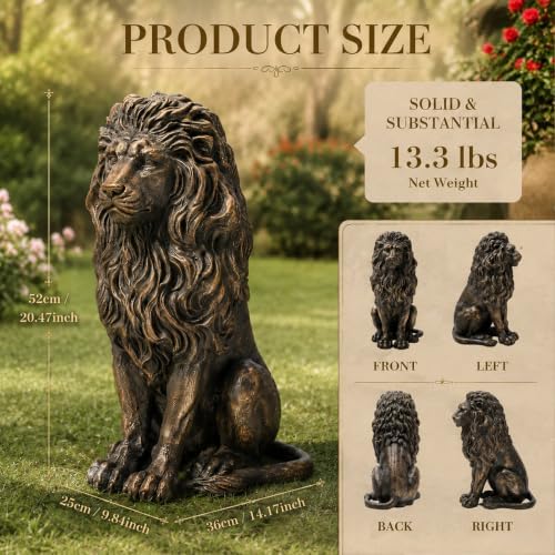 Resin Guardian Sitting Lion Statue, Weatherproof Outdoor Garden Decor - Image 2