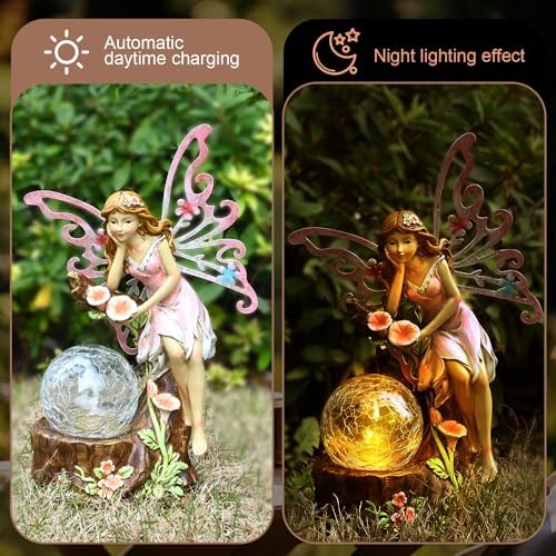 Garden Fairy Statue Outdoor Decor-Solar Flower Fairy Figurines-Garden Fairies Statues Decoration for Outside Lawn Yard Patio,Garden Ornament Gift,Tall 11.8 Inches - Image 5