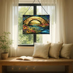 Rainbow Bridge Over Meadow Stream Rectangular Stained Glass Suncatcher – Hanging Window Panel with Animal & Nature Scene – Vibrant Glass Art Gift for Wildlife, Fantasy, Nature Lovers YSUv9u - Image 7