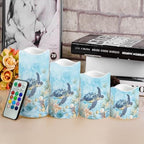 Turtle Flameless Flickering Candles 4 Pcs Real Wax Battery Operated Candles with Color Changing Timer Remote Control LED Pillar Candles for Wedding Party and Holiday Decoration - Image 4