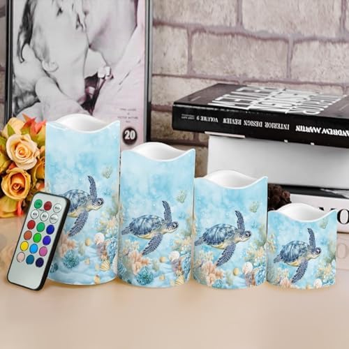 Turtle Flameless Flickering Candles 4 Pcs Real Wax Battery Operated Candles with Color Changing Timer Remote Control LED Pillar Candles for Wedding Party and Holiday Decoration - Image 4