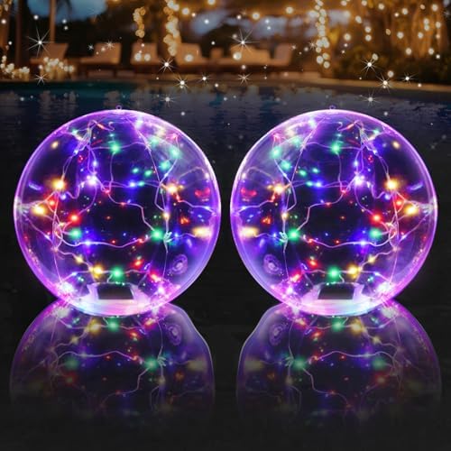 Floating Pool Lights, 15 Inch RGB Colorful Solar Pool Light That Float, IP68 Waterproof Inflatable Light Up Pool Balls, Float or Hang Solar Floating Lights for Pool, Wedding, Party Decor - 2PC by WelcometoCootway