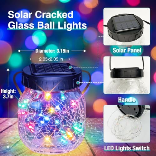 kolpop 12 Pack Solar Lantern Outdoor Lights, Multi-Coloured Solars Lanterns with 28 LED, Crackle Glass Ball Waterproof Hanging Solar Lights for Garden Decor Patio Fence Yard Christmas Tree Decoration - Image 4
