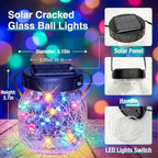 kolpop 12 Pack Solar Lantern Outdoor Lights, Multi-Coloured Solars Lanterns with 28 LED, Crackle Glass Ball Waterproof Hanging Solar Lights for Garden Decor Patio Fence Yard Christmas Tree Decoration - Image 4