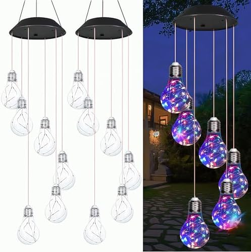 2025 New Colorful Led Solar-Powered Light Bulb Wind Chimes, Mobile Hanging Wind Chime, Outdoor Waterproof Decorative Solar Powered Lights, for Porch Deck Garden Patio Balcony Decor (2 PCS) by BIBIFACTORY