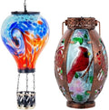 Starsoul Unique Hot Air Balloon + Cardinal Solar Lantern Glass Solar Hot Air Balloon Lantern with Flame Light + Metal &Stained Glass Cardinal Solar Light Waterproof Solar Lantern for Yard Garden by Starsoul