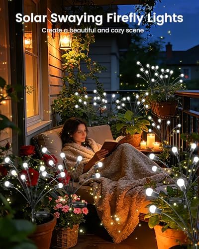 OZS 10 Pack 80 LED Solar Garden Lights, Solar Firefly Lights Outdoor - Image 4