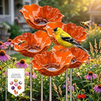 Metal Flower Garden Stakes Bird Bath, Handmade Floral Metal Garden Stakes Decorative, Serving as a Mini Bird Bath & Butterfly Bee Watering Station for Outdoor Lawn & Yard Decor (5pcs Orange) by Unknown