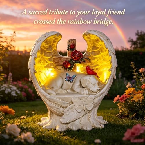 Dog Memorial Stone Solar Angel Wings Garden Statue 10inch - Image 2