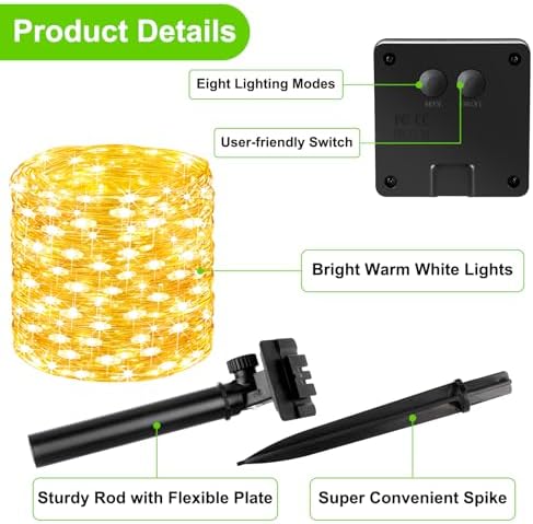 Brightever Solar String Lights, 6-Pack Total 240FT 600LED Solar Fairy Lights with 8 Lighting Modes, Solar Lights Outdoor Waterproof for Patio Christmas Wedding Party Tree Yard Decoration (Warm White) - Image 2