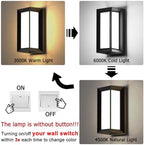 Sytmhoe Outdoor Wall Lights,2Packs Exterior Light Fixture,LED Wall Sconce 3-Color-Changeable Wall Mounted Lamps,Matte Black Porch&Patio Light Outdoor,IP65 Waterproof for Hallway Stairs Gardens - Image 3