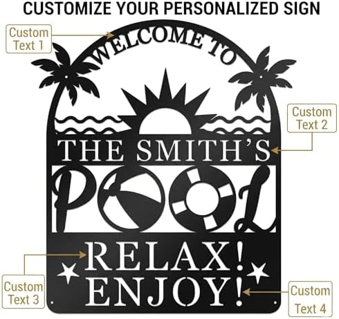 Personalized Pool Sign, Pool Gift, Custom Pool Decor, Custom Metal Pool Sign, Bar Wall Decor, Swimming Pool Metal Sign, Personalized Palm Tree Metal Sign, Custom Metal Sign, Housewarming Gift - Image 6